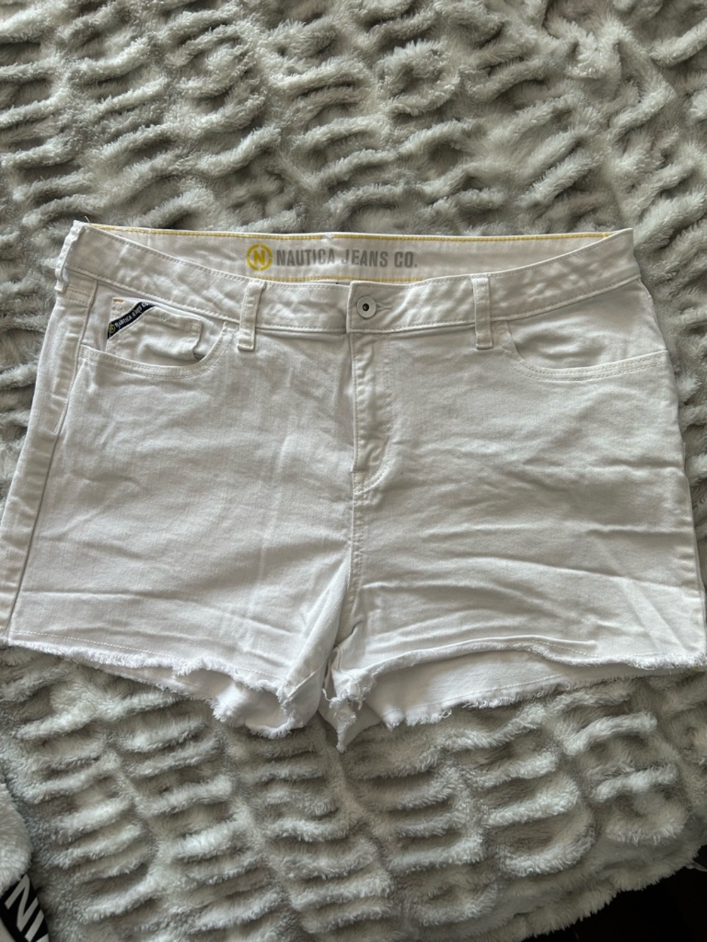 Nautica White Denim Cutoff Shorts with Frayed Hem